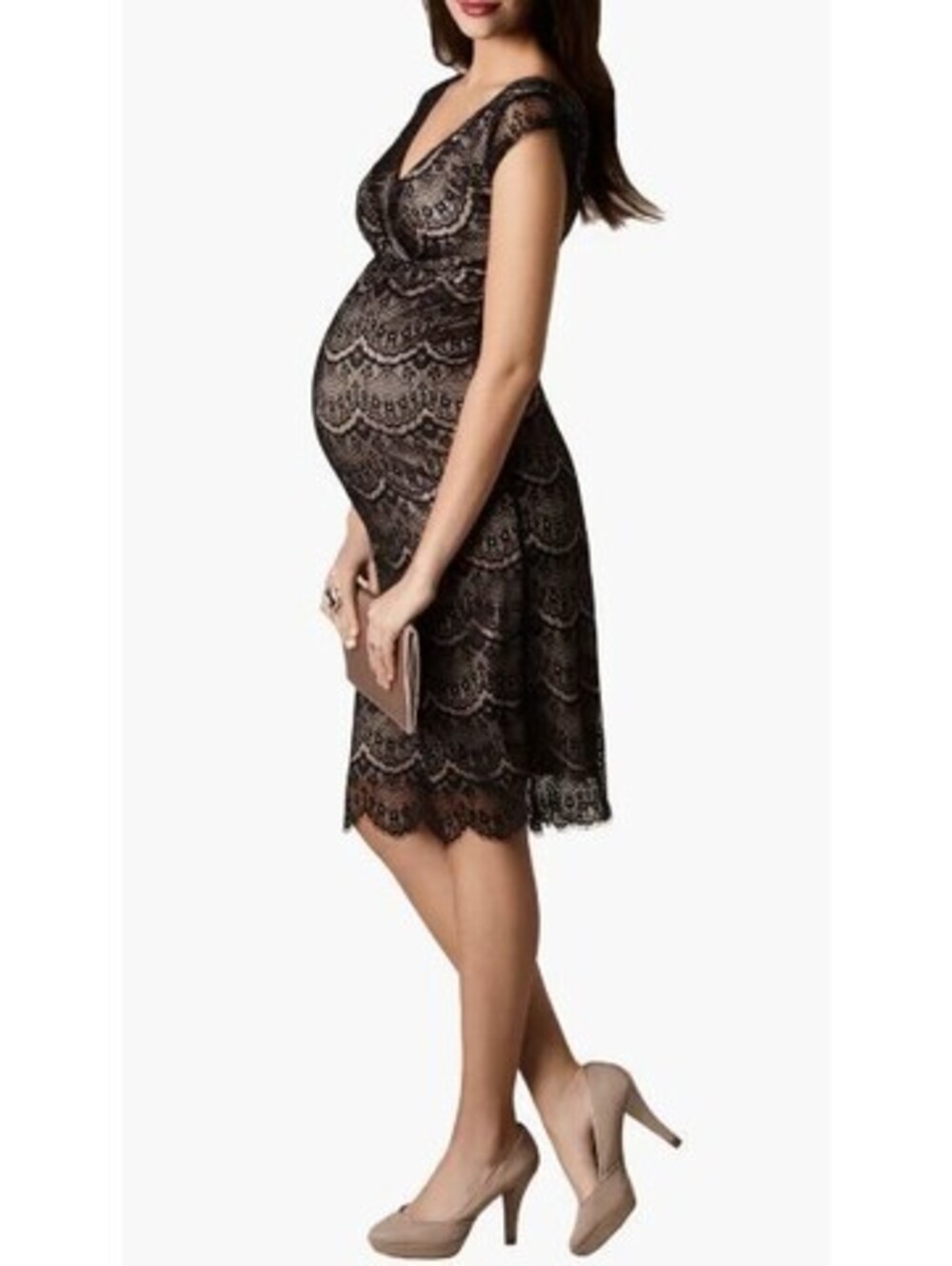 Tiffany Rose Maternity Imogen Surplice Cap-Sleeve Eyelash Lace Shift Dress SZ 3